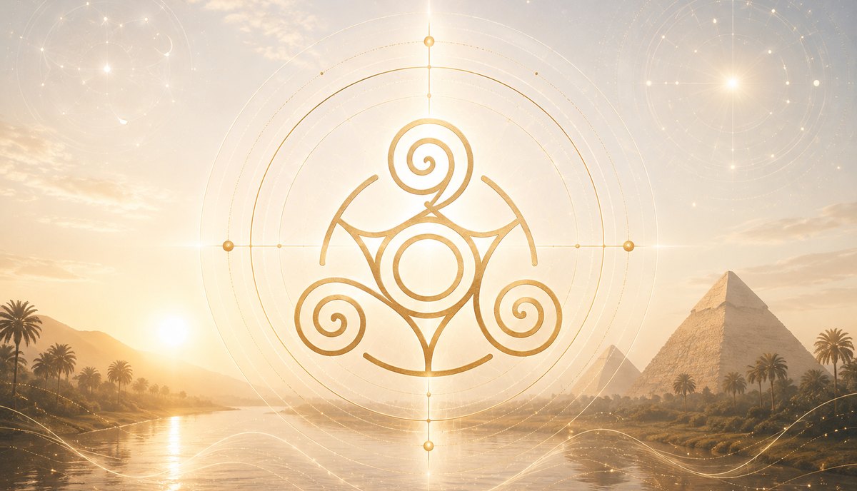 Het SZINN teken in de Flower of Life, boven de Nijl bij zonsopgang