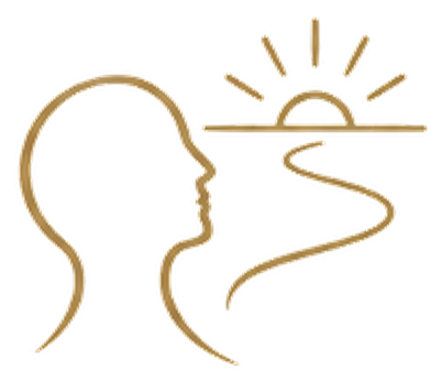 Icon: a head in profile with a rising sun